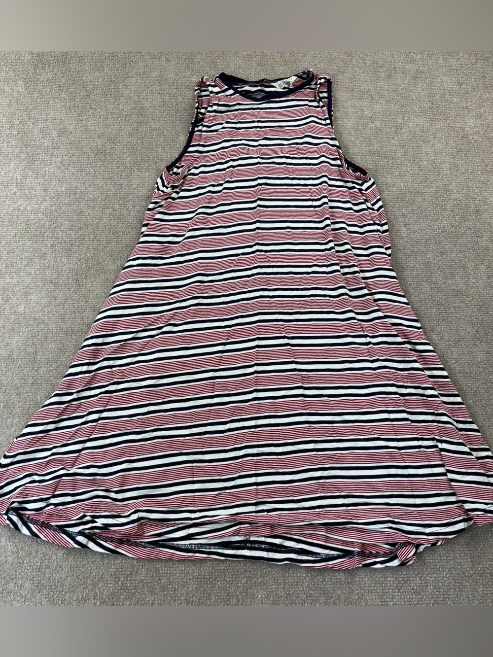 Striped Sleeveless Swing Dress - Red, Black & White